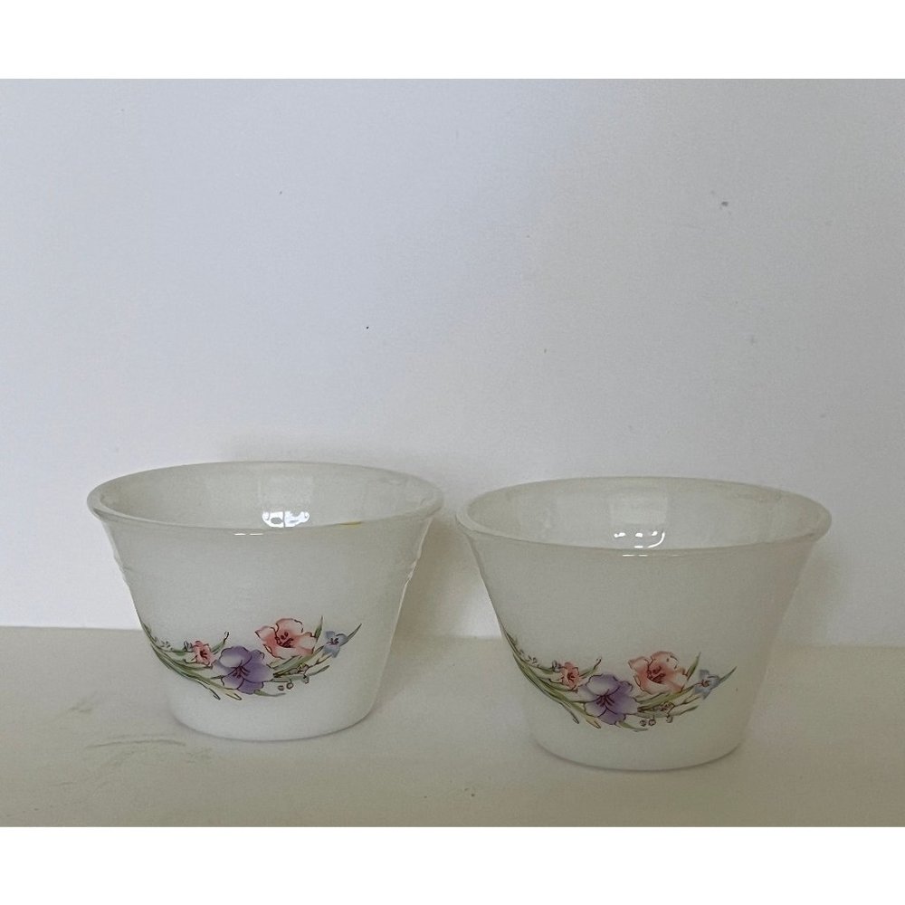 Indonesian Indopal Milk Glass Floral Ramekins 2 pc   Pinch Bowls
